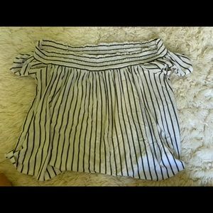 White and grey striped off the shoulder top